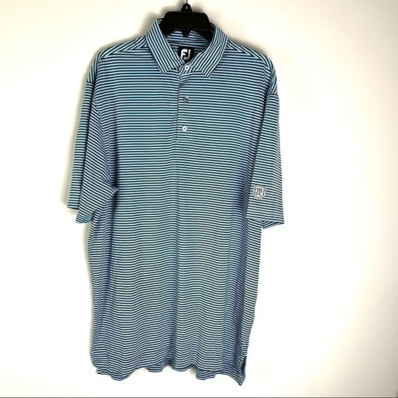 FootJoy Mens Golf Polo Shirt Blue Striped Stretch Button Short Sleeve Collared L - Picture 1 of 9